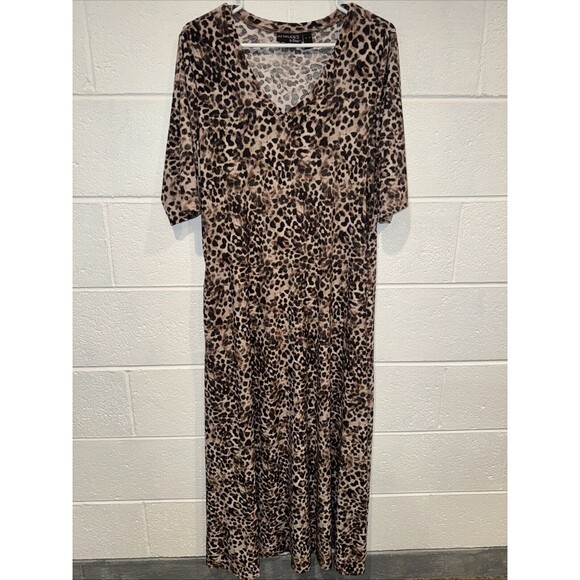 Attitudes Renee Leopard Print Regular Como Jersey Illusion Waist Maxi Dress XL - Picture 1 of 7